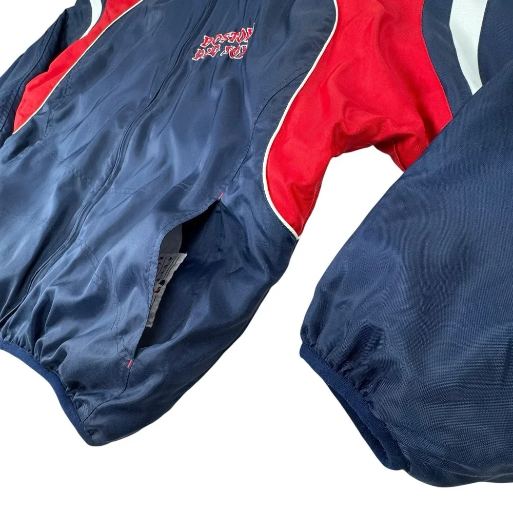 Boston Red Sox‎ Reversible Dugout Jacket M MLB Nylon Fleece Full Zip Navy Red